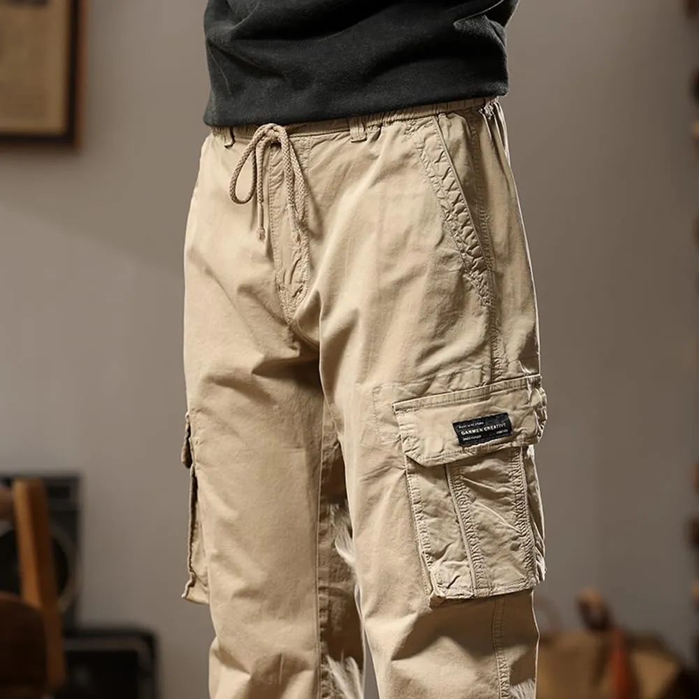 Men's Regular Fit Military Cargo Pants Multi Pockets Drawstring Cotton Tactical Pants