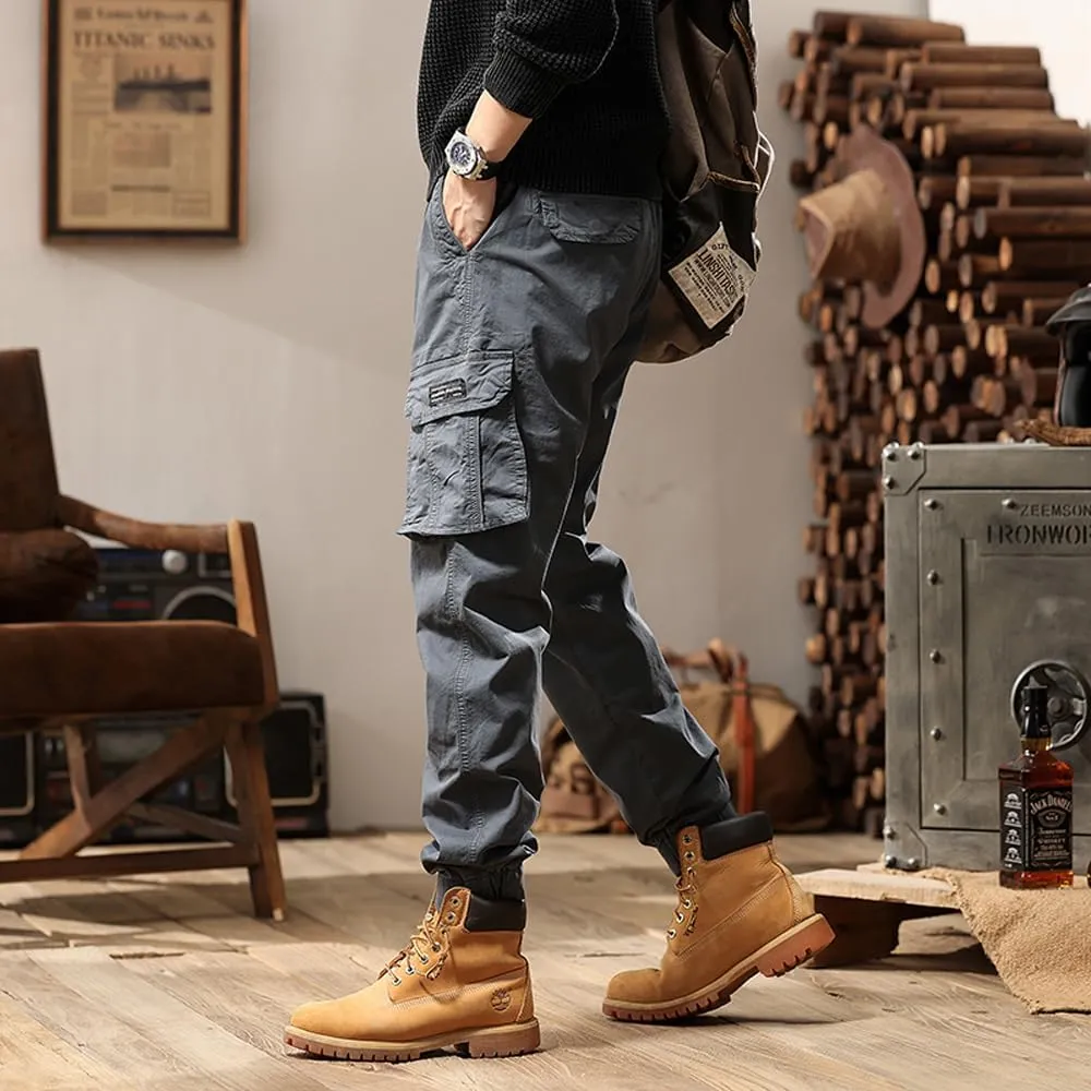 Men's Regular Fit Military Cargo Pants Multi Pockets Drawstring Cotton Tactical Pants