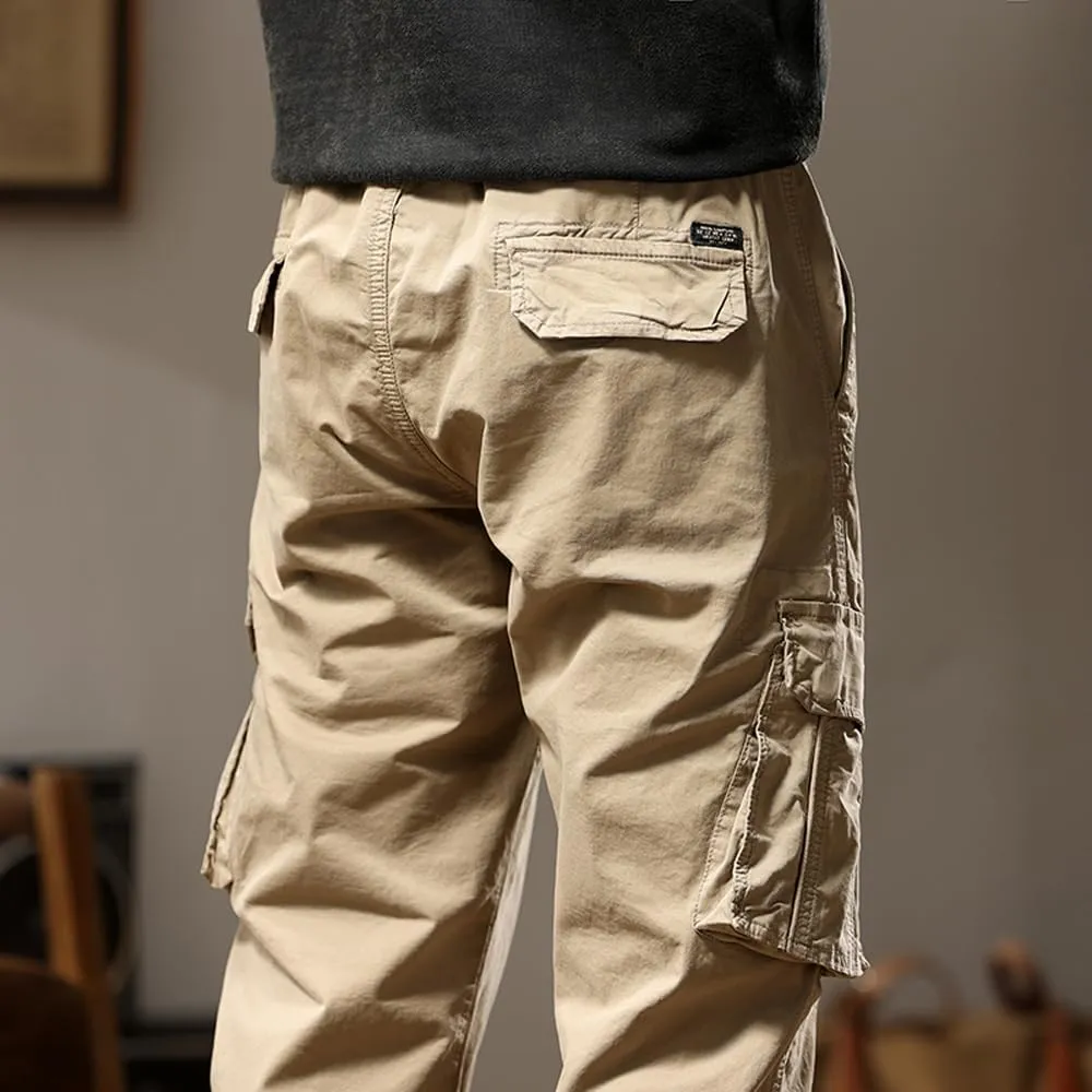 Men's Regular Fit Military Cargo Pants Multi Pockets Drawstring Cotton Tactical Pants