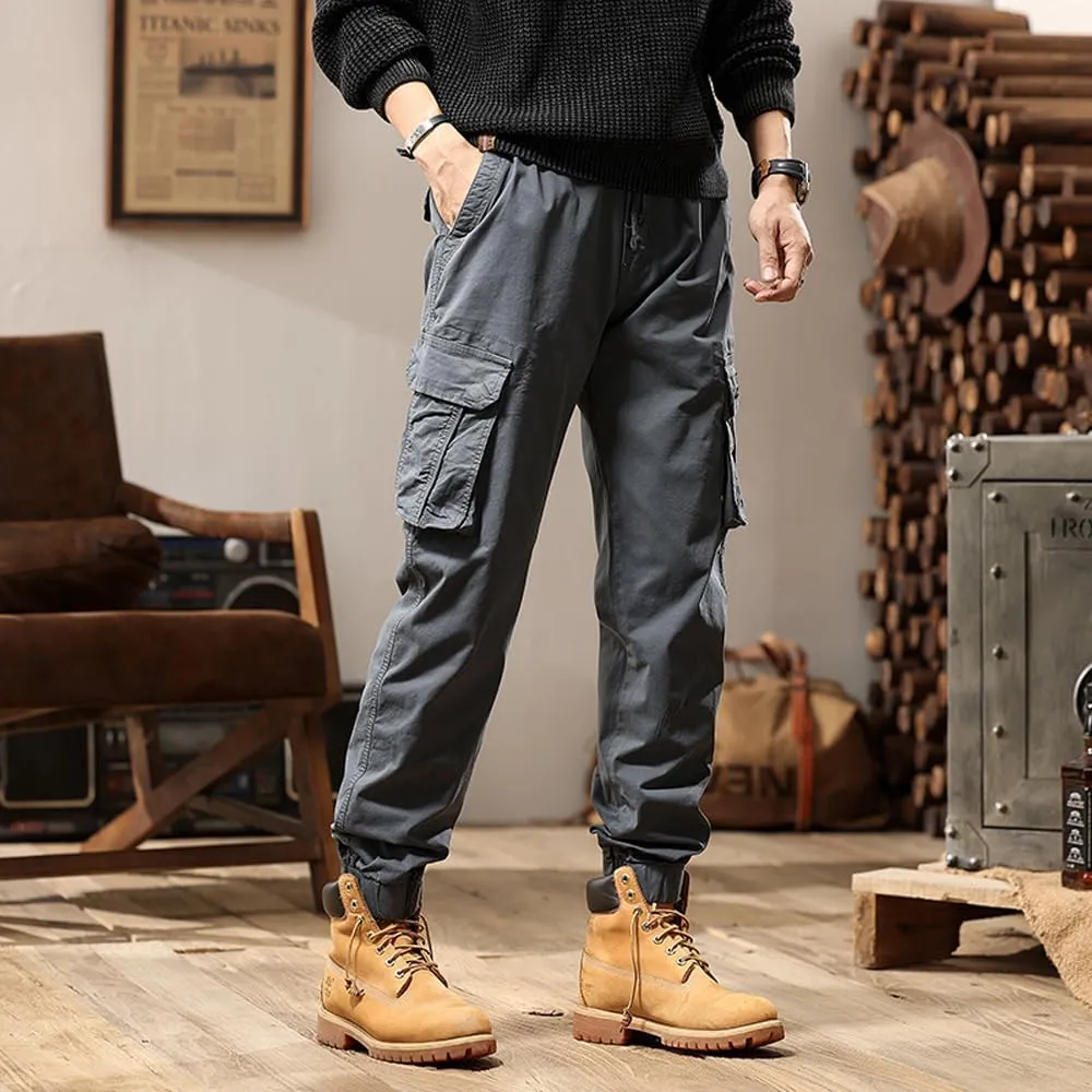 Men's Regular Fit Military Cargo Pants Multi Pockets Drawstring Cotton Tactical Pants