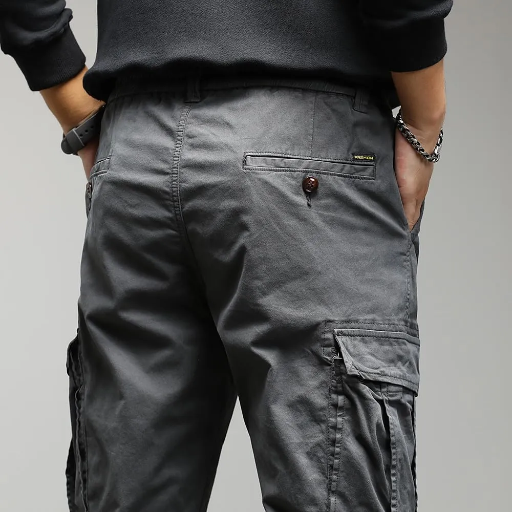 Men's Regular Fit Tactical Cargo Pants Drawstring Cotton Multi Pockets Work Trousers