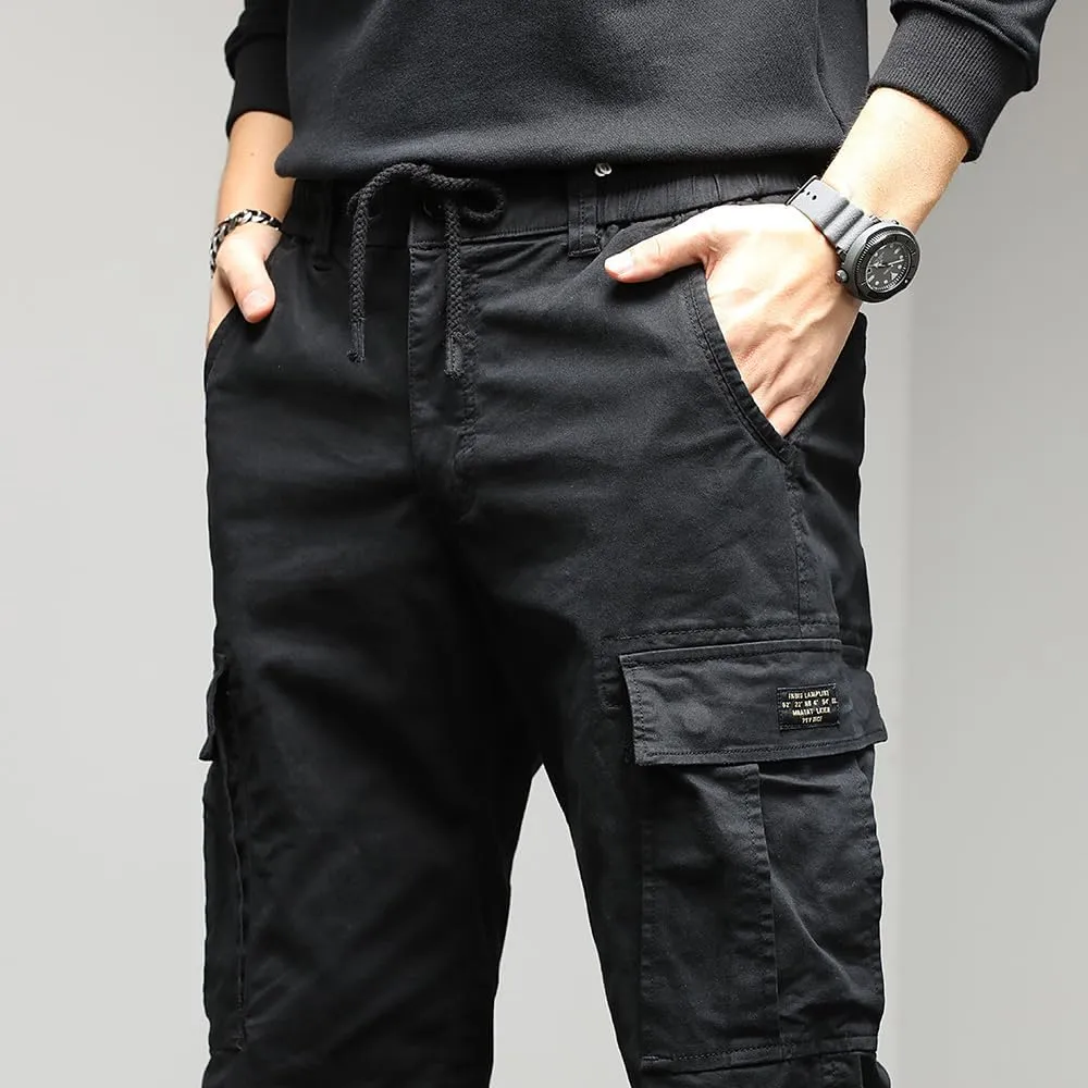 Men's Regular Fit Tactical Cargo Pants Drawstring Cotton Multi Pockets Work Trousers