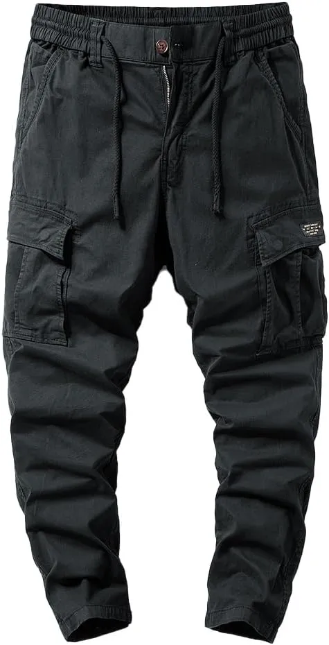 Men's Regular Fit Tactical Cargo Pants Drawstring Cotton Multi Pockets Work Trousers