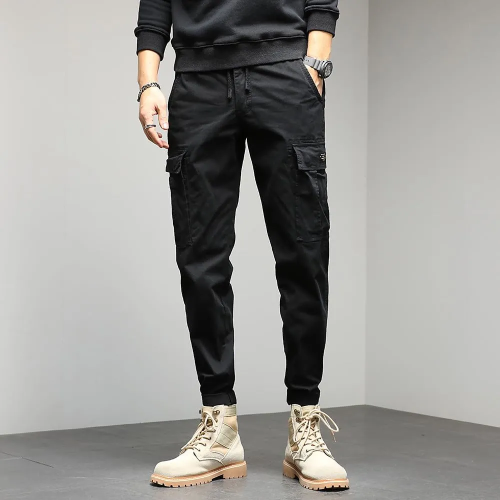 Men's Regular Fit Tactical Cargo Pants Drawstring Cotton Multi Pockets Work Trousers