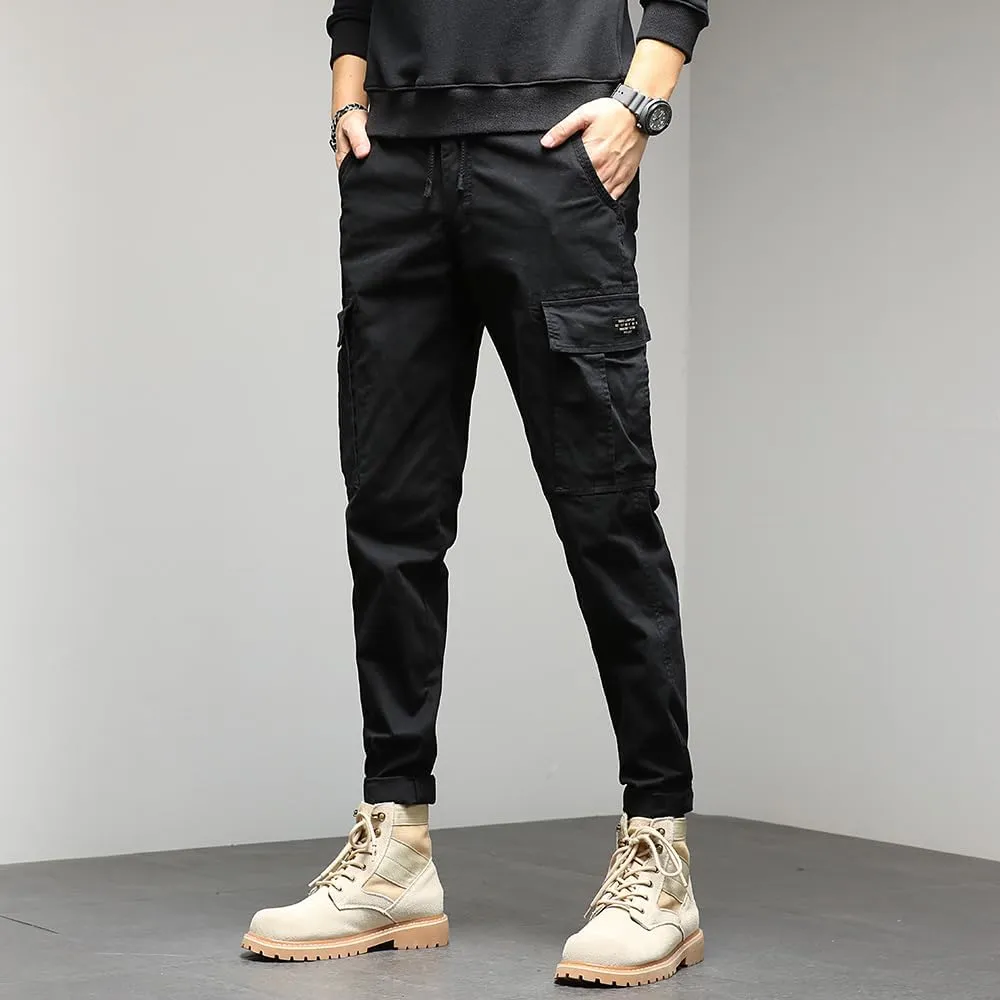 Men's Regular Fit Tactical Cargo Pants Drawstring Cotton Multi Pockets Work Trousers