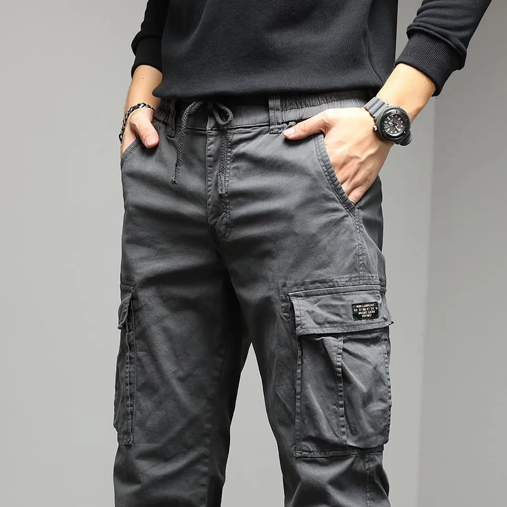 Men's Regular Fit Tactical Cargo Pants Drawstring Cotton Multi Pockets Work Trousers
