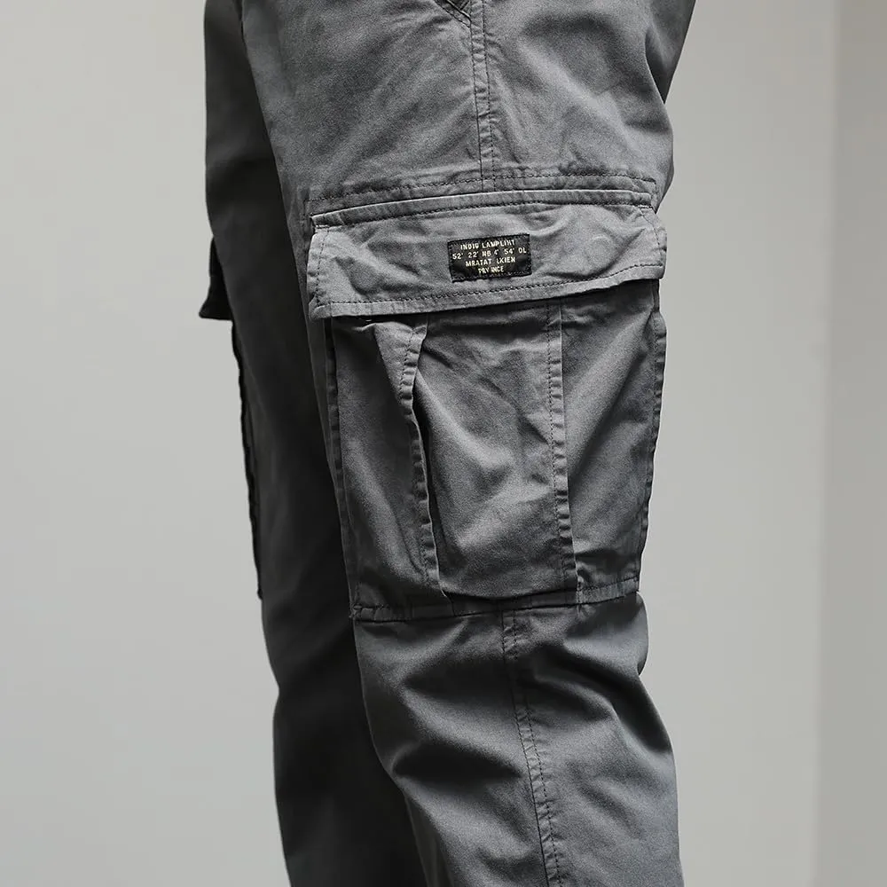 Men's Regular Fit Tactical Cargo Pants Drawstring Cotton Multi Pockets Work Trousers