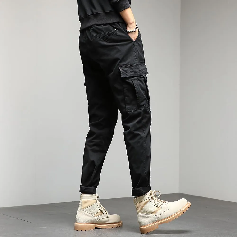 Men's Regular Fit Tactical Cargo Pants Drawstring Cotton Multi Pockets Work Trousers