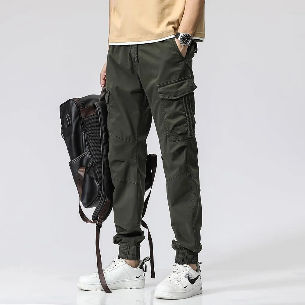 Men's Regular Fit Tactical Cargo Pants Multi Pockets Drawstring Cotton Military Trousers