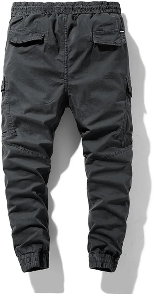 Men's Regular Fit Tactical Cargo Pants Multi Pockets Drawstring Cotton Military Trousers