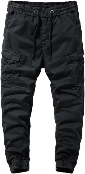 Men's Regular Fit Tactical Cargo Pants Multi Pockets Drawstring Cotton Military Trousers