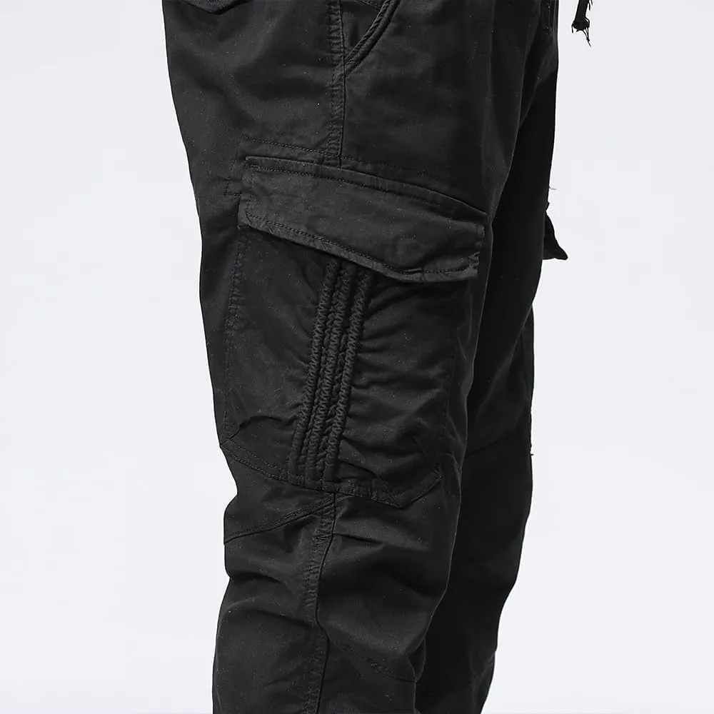 Men's Regular Fit Tactical Cargo Pants Multi Pockets Drawstring Cotton Military Trousers