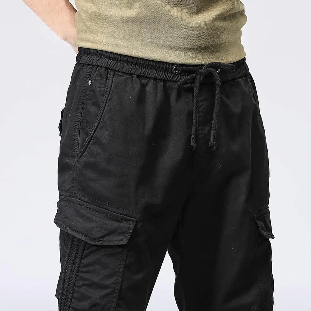 Men's Regular Fit Tactical Cargo Pants Multi Pockets Drawstring Cotton Military Trousers