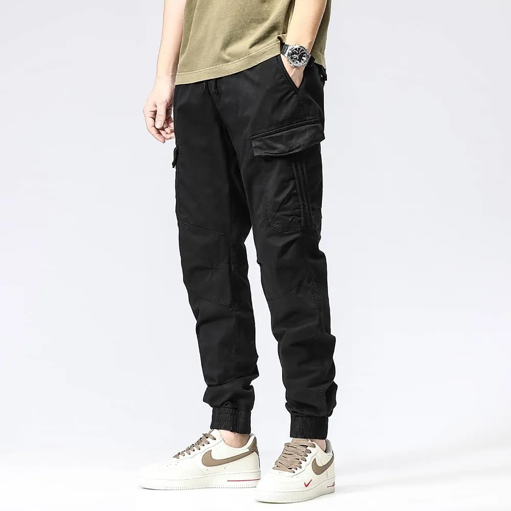 Men's Regular Fit Tactical Cargo Pants Multi Pockets Drawstring Cotton Military Trousers
