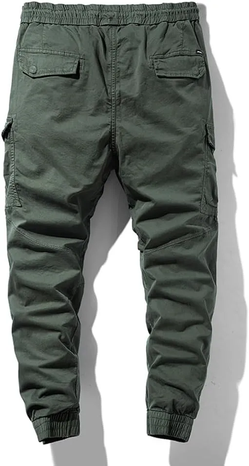 Men's Regular Fit Tactical Cargo Pants Multi Pockets Drawstring Cotton Military Trousers