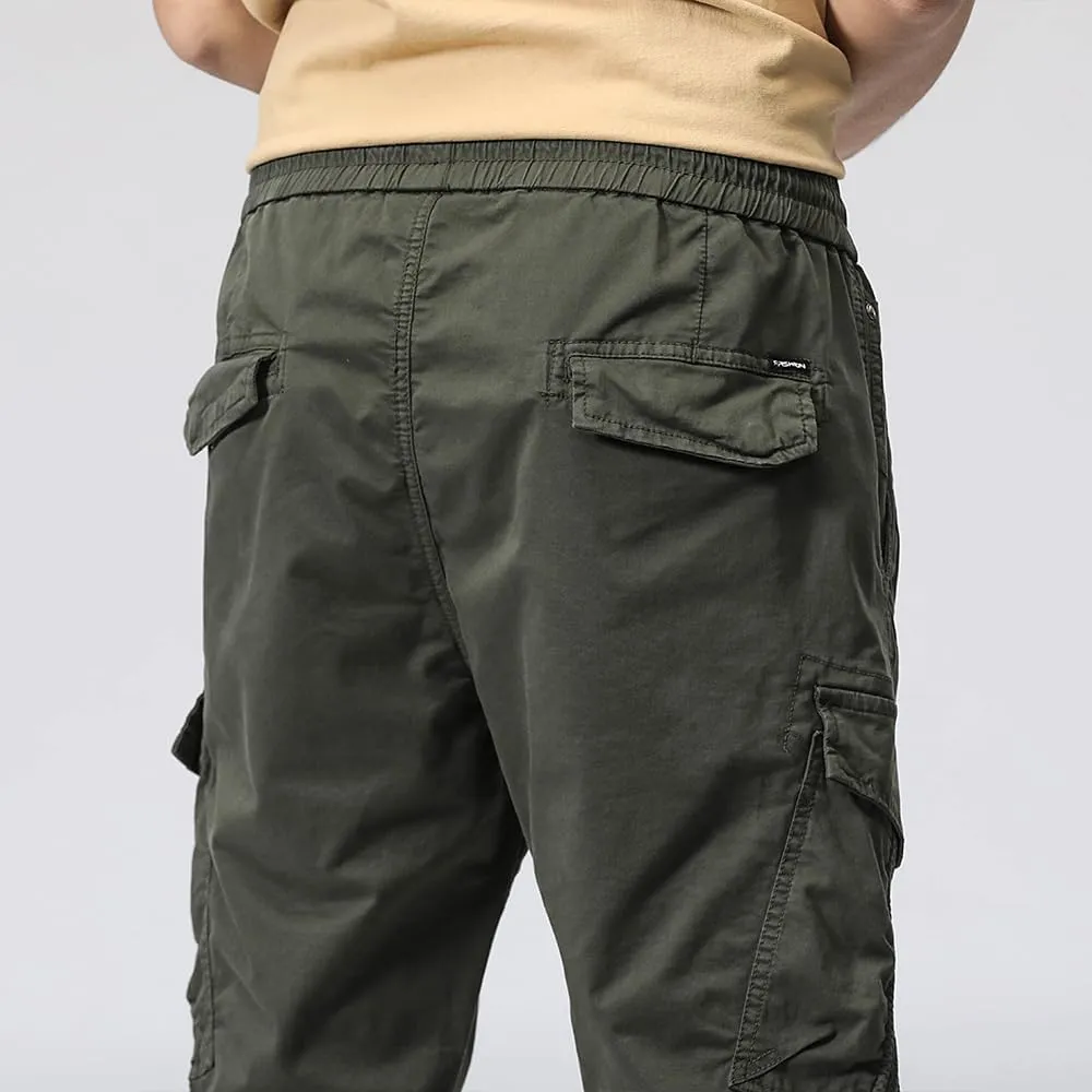 Men's Regular Fit Tactical Cargo Pants Multi Pockets Drawstring Cotton Military Trousers