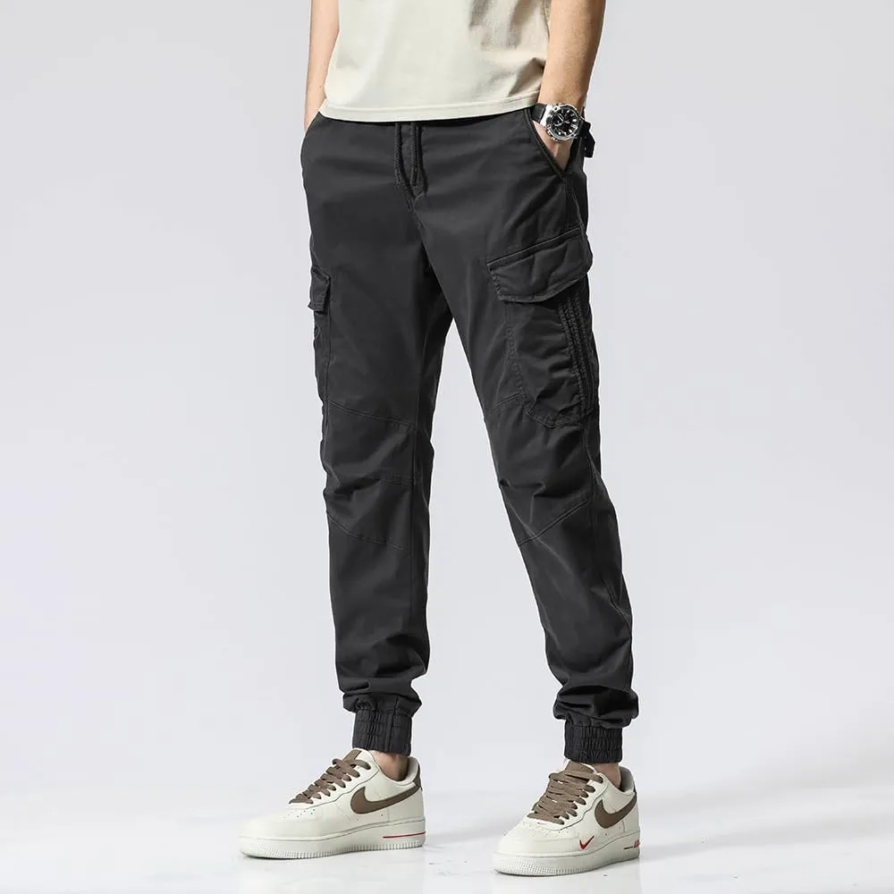 Men's Regular Fit Tactical Cargo Pants Multi Pockets Drawstring Cotton Military Trousers