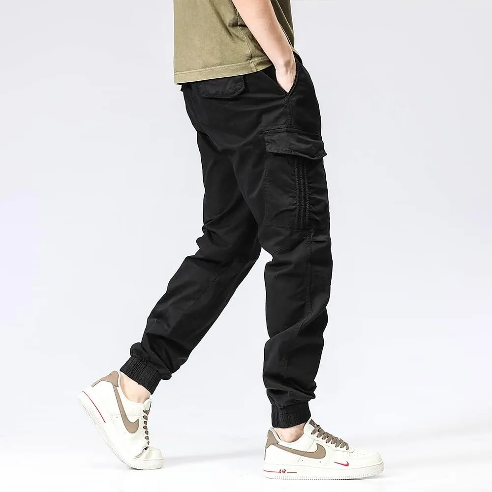 Men's Regular Fit Tactical Cargo Pants Multi Pockets Drawstring Cotton Military Trousers