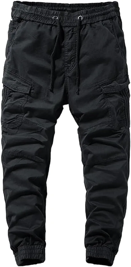 Men's Regular Fit Tactical Cargo Pants Multi Pockets Drawstring Cotton Military Trousers