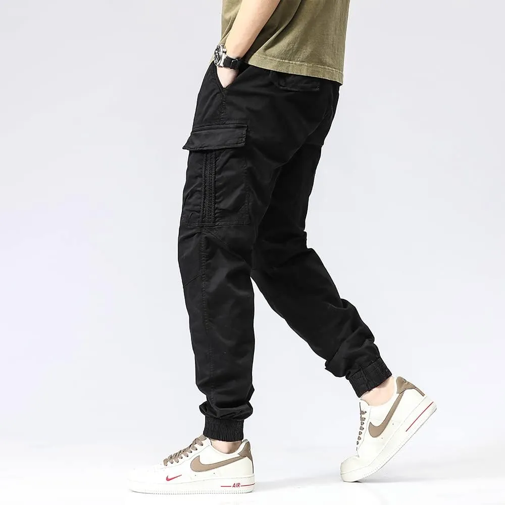 Men's Regular Fit Tactical Cargo Pants Multi Pockets Drawstring Cotton Military Trousers