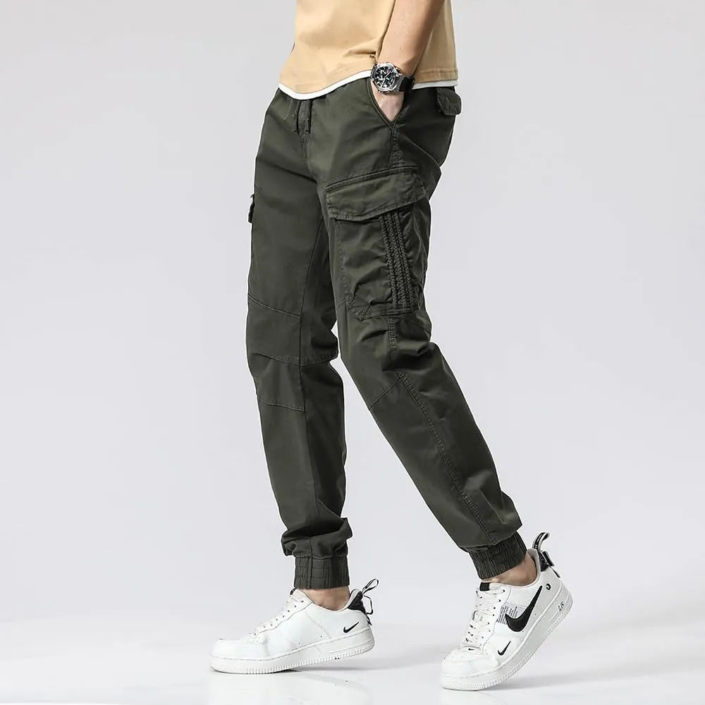 Men's Regular Fit Tactical Cargo Pants Multi Pockets Drawstring Cotton Military Trousers