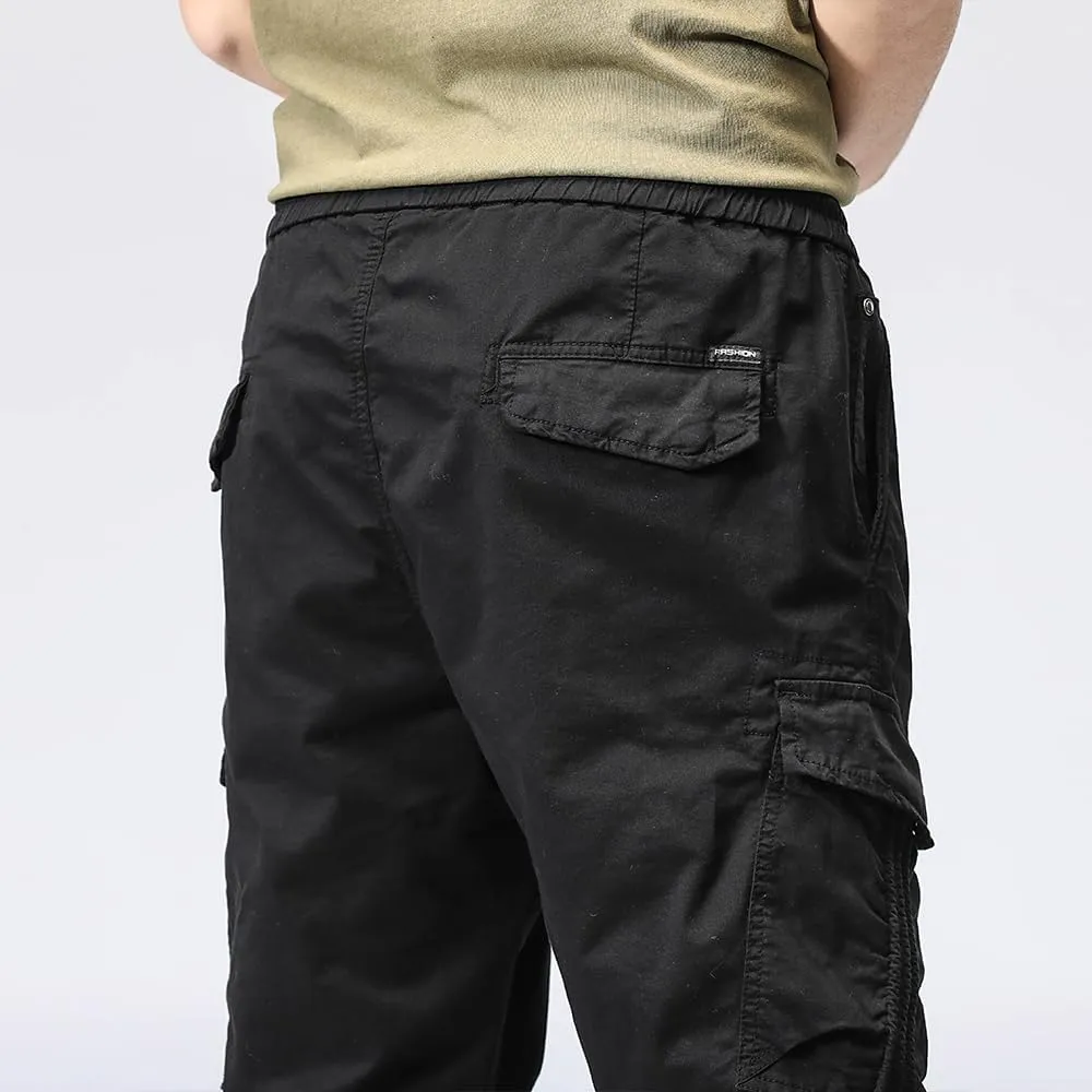 Men's Regular Fit Tactical Cargo Pants Multi Pockets Drawstring Cotton Military Trousers