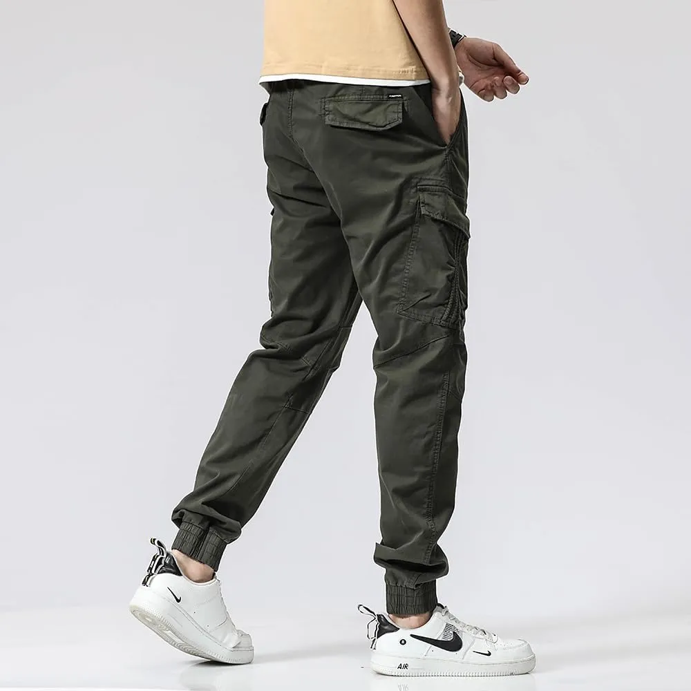 Men's Regular Fit Tactical Cargo Pants Multi Pockets Drawstring Cotton Military Trousers