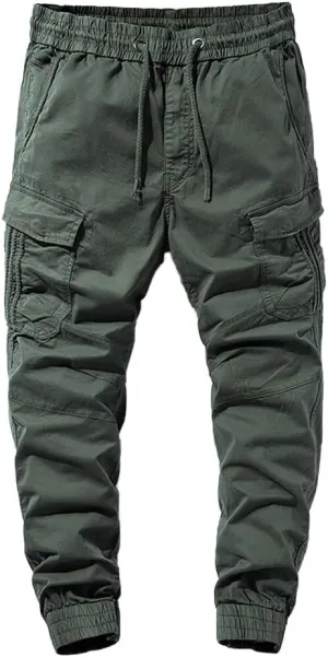 Men's Regular Fit Tactical Cargo Pants Multi Pockets Drawstring Cotton Military Trousers