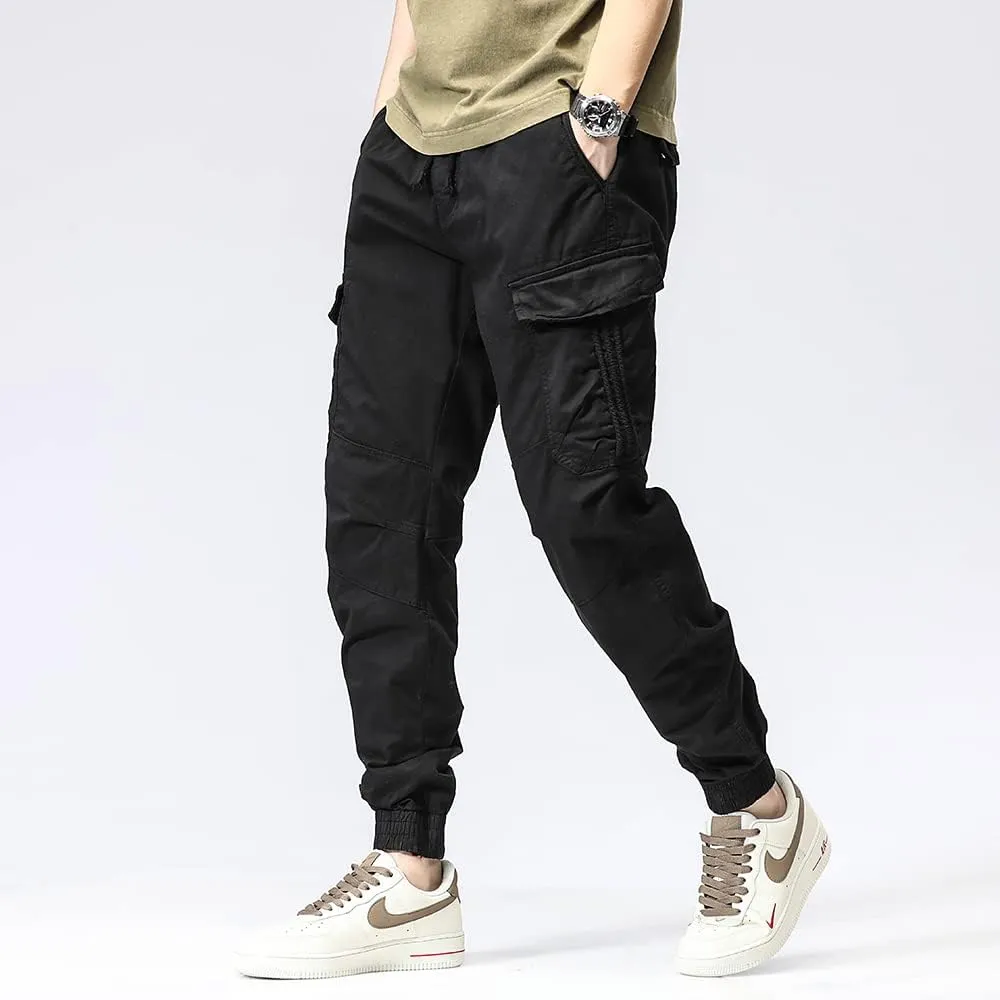 Men's Regular Fit Tactical Cargo Pants Multi Pockets Drawstring Cotton Military Trousers