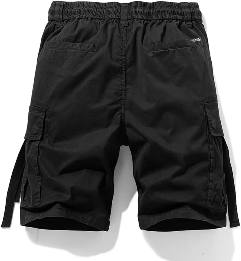 Men's Regular Fit Tactical Cargo Shorts Summer Drawstring Cotton Multi Pockets Work Shorts