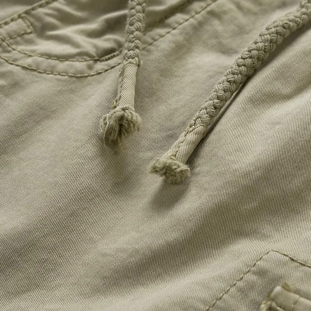Men's Regular Fit Tactical Cargo Shorts Summer Drawstring Cotton Multi Pockets Work Shorts