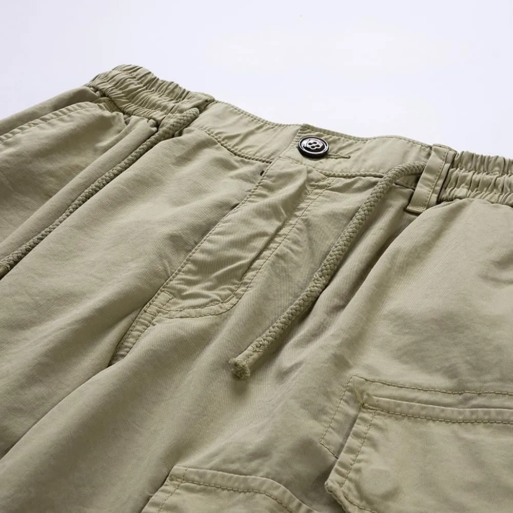 Men's Regular Fit Tactical Cargo Shorts Summer Drawstring Cotton Multi Pockets Work Shorts