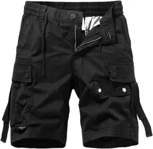 Men's Regular Fit Tactical Cargo Shorts Summer Drawstring Cotton Multi Pockets Work Shorts
