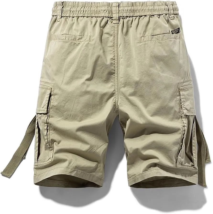 Men's Regular Fit Tactical Cargo Shorts Summer Drawstring Cotton Multi Pockets Work Shorts
