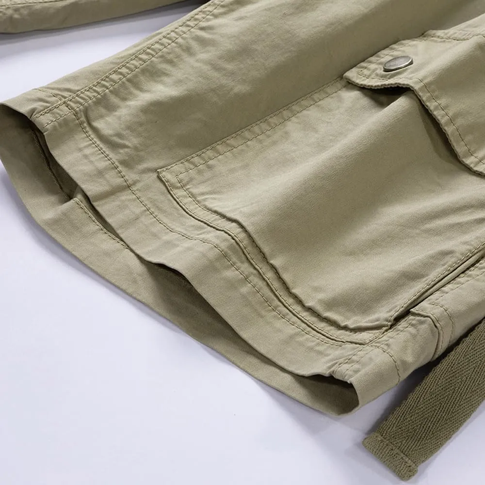 Men's Regular Fit Tactical Cargo Shorts Summer Drawstring Cotton Multi Pockets Work Shorts