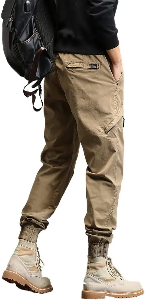 Men's Relaxed Fit Cargo Pants Outdoor Hiking Work Pants with Multi Pockets Drawstring Tactical Trousers