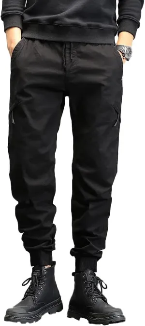 Men's Relaxed Fit Cargo Pants Outdoor Hiking Work Pants with Multi Pockets Drawstring Tactical Trousers