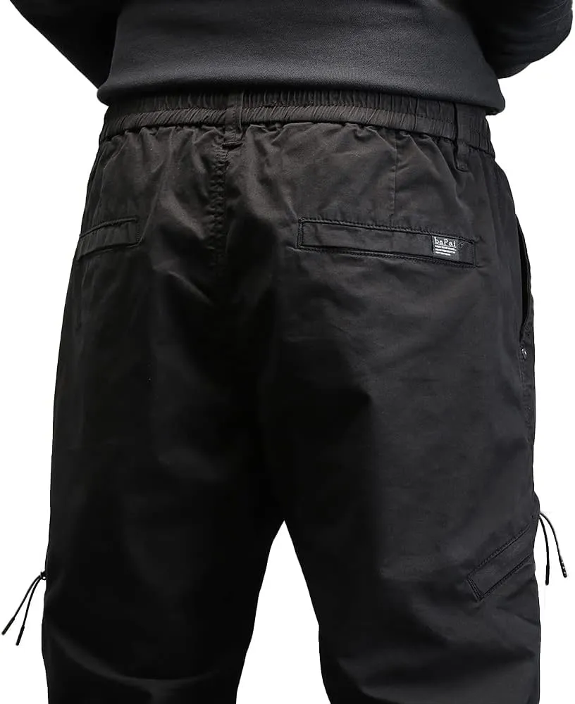 Men's Relaxed Fit Cargo Pants Outdoor Hiking Work Pants with Multi Pockets Drawstring Tactical Trousers