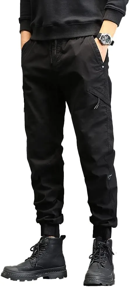 Men's Relaxed Fit Cargo Pants Outdoor Hiking Work Pants with Multi Pockets Drawstring Tactical Trousers