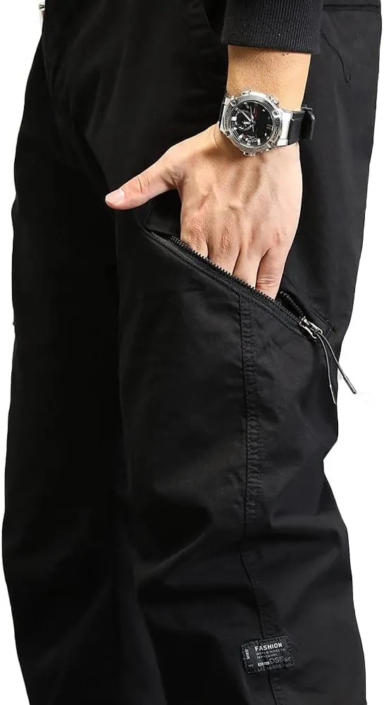 Men's Relaxed Fit Cargo Pants Outdoor Hiking Work Pants with Multi Pockets Drawstring Tactical Trousers