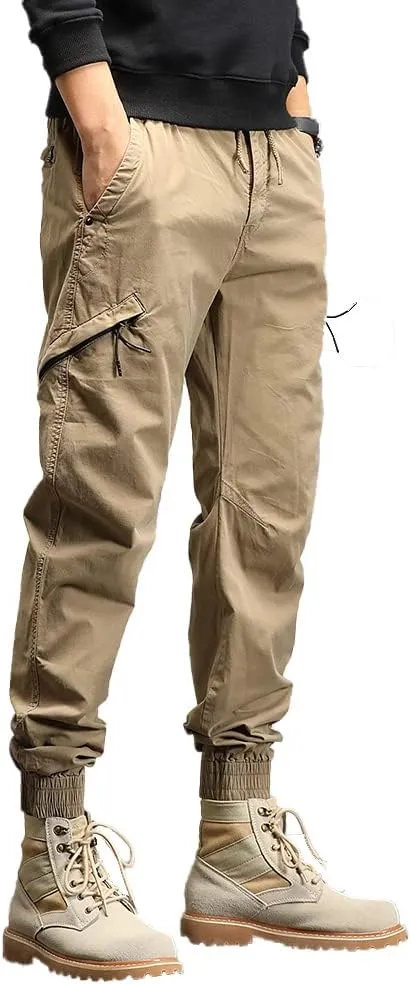 Men's Relaxed Fit Cargo Pants Outdoor Hiking Work Pants with Multi Pockets Drawstring Tactical Trousers
