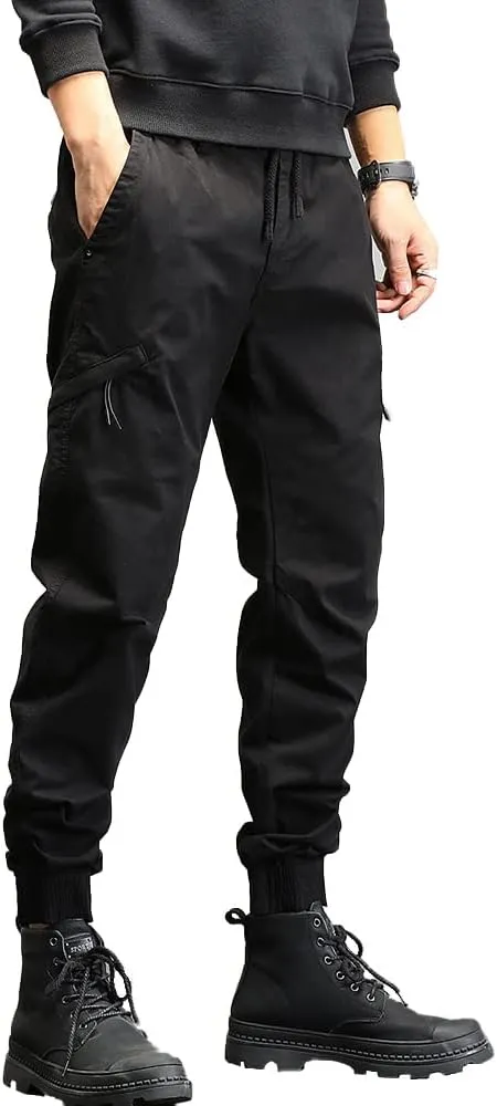 Men's Relaxed Fit Cargo Pants Outdoor Hiking Work Pants with Multi Pockets Drawstring Tactical Trousers