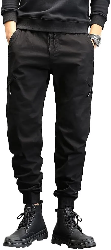 Men's Relaxed Fit Cargo Pants Outdoor Hiking Work Pants with Multi Pockets Drawstring Tactical Trousers