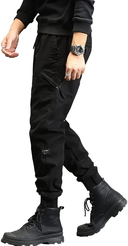 Men's Relaxed Fit Cargo Pants Outdoor Hiking Work Pants with Multi Pockets Drawstring Tactical Trousers