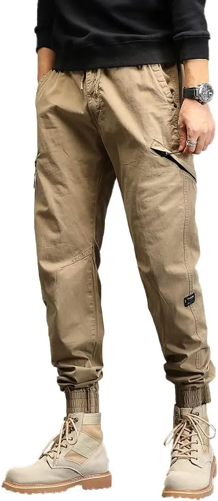 Men's Relaxed Fit Cargo Pants Outdoor Hiking Work Pants with Multi Pockets Drawstring Tactical Trousers