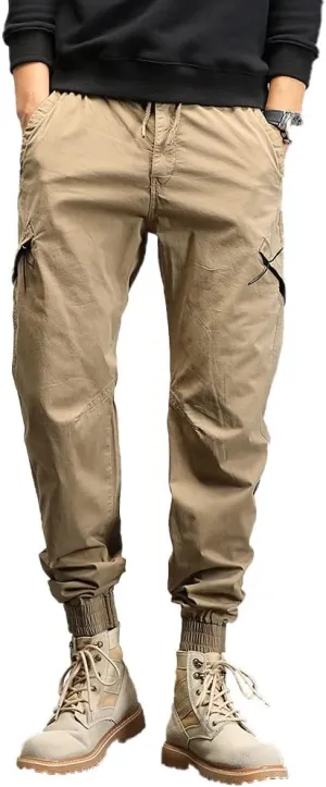 Men's Relaxed Fit Cargo Pants Outdoor Hiking Work Pants with Multi Pockets Drawstring Tactical Trousers