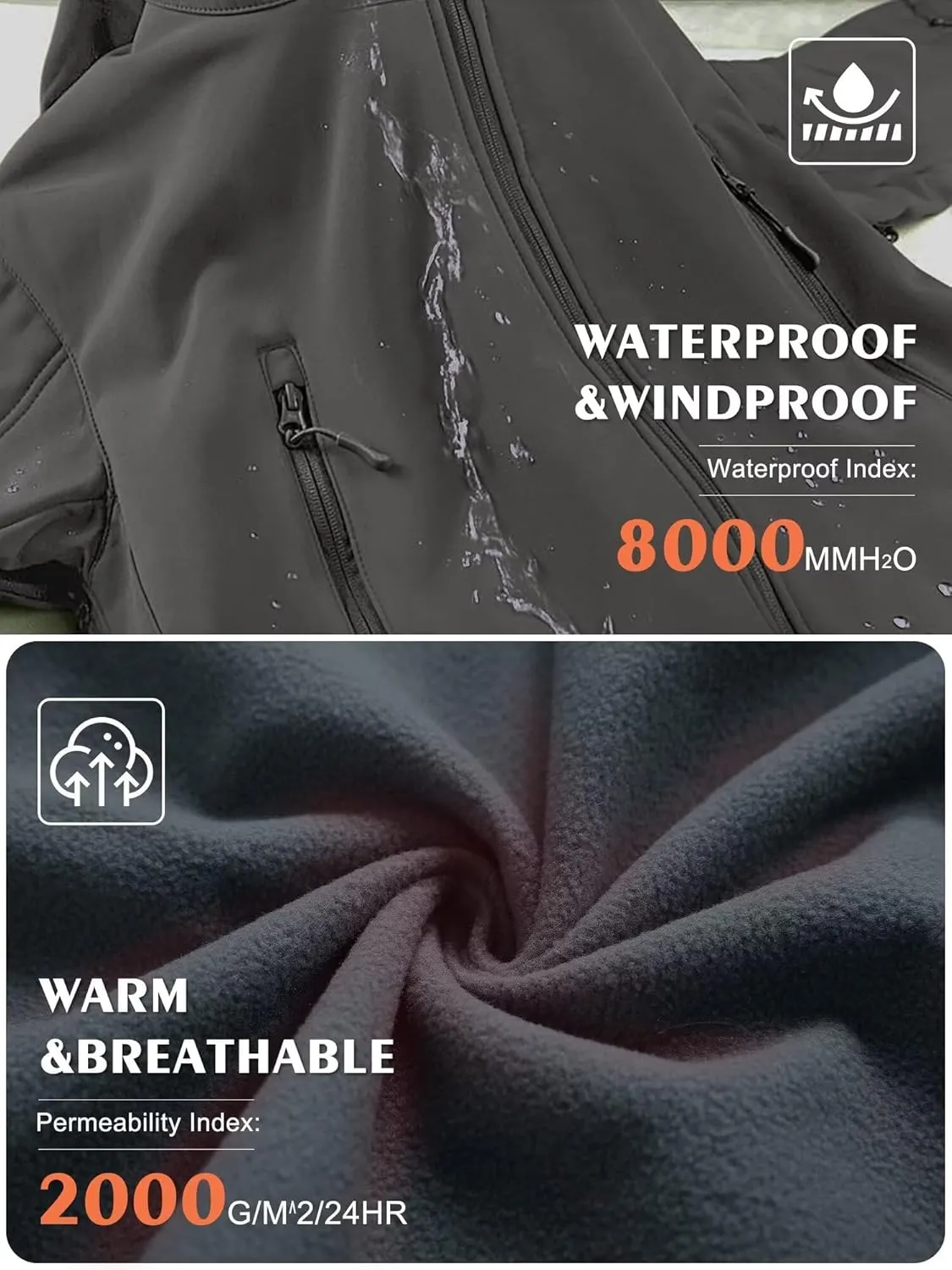 Men's Soft Shell Water-resistant Winter Jacket Fleece Lined 6 Pockets Hooded Tactical Jacket