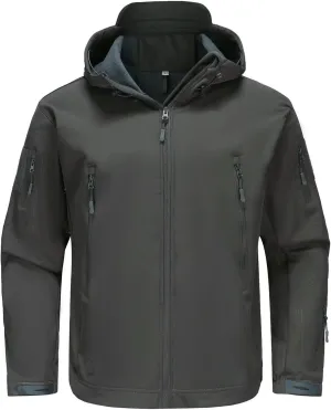Men's Soft Shell Water-resistant Winter Jacket Fleece Lined 6 Pockets Hooded Tactical Jacket