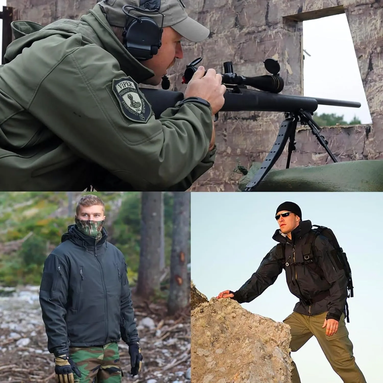 Men's Soft Shell Water-resistant Winter Jacket Fleece Lined 6 Pockets Hooded Tactical Jacket