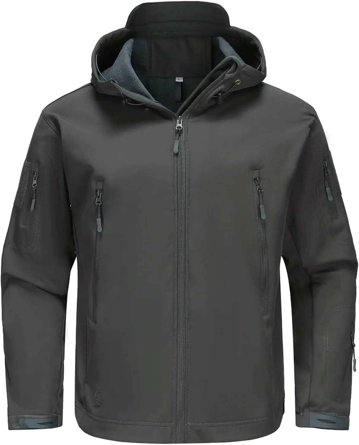 Men's Soft Shell Water-resistant Winter Jacket Fleece Lined 6 Pockets Hooded Tactical Jacket
